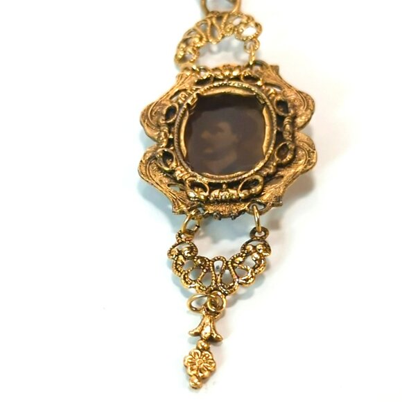 Vintage Victorian Style Gold-Tone Filigree Portrait Pendant Necklace Ornate - Picture 5 of 6
